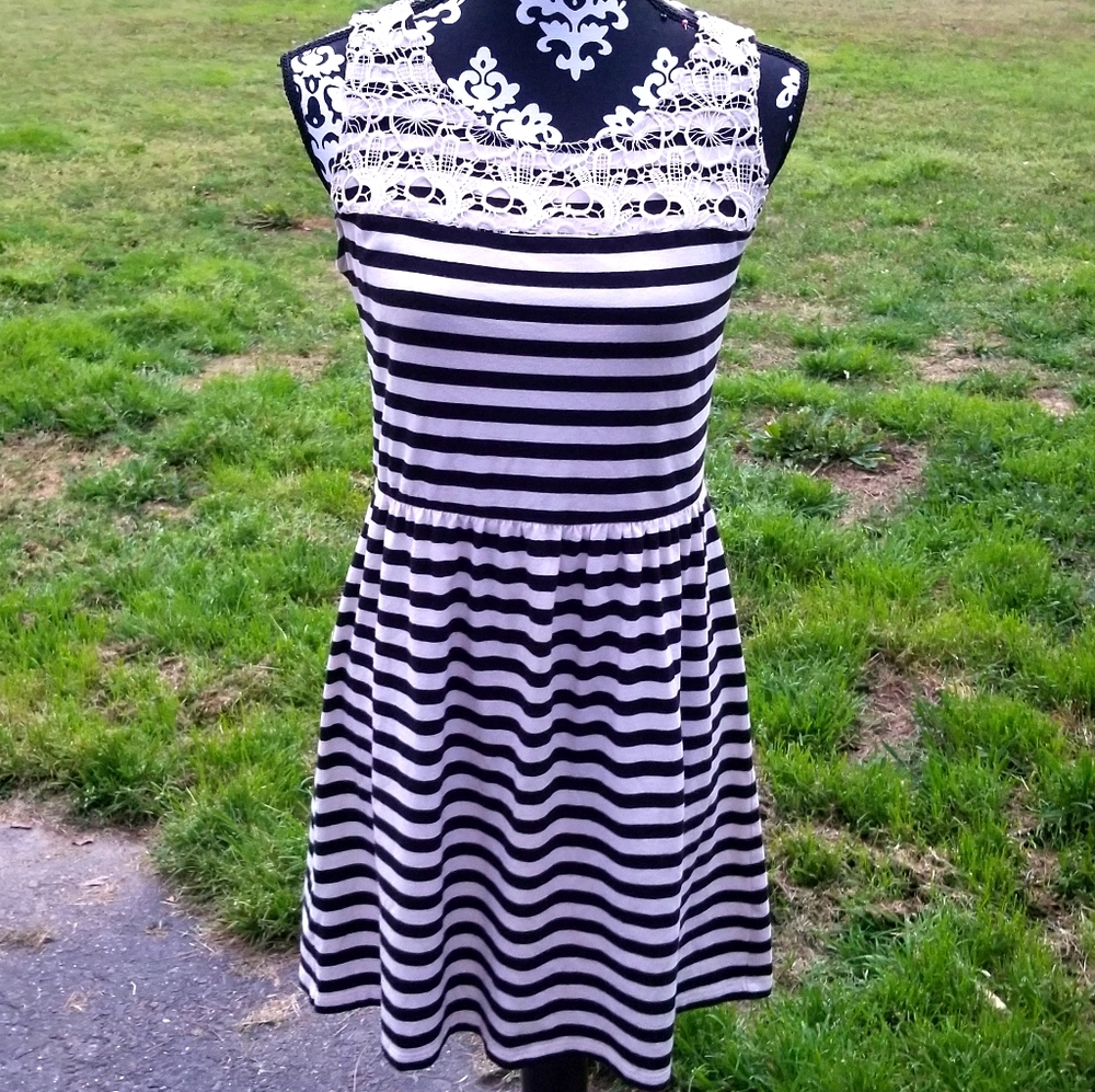Striped Loft Dress With Beautiful Lace Detail